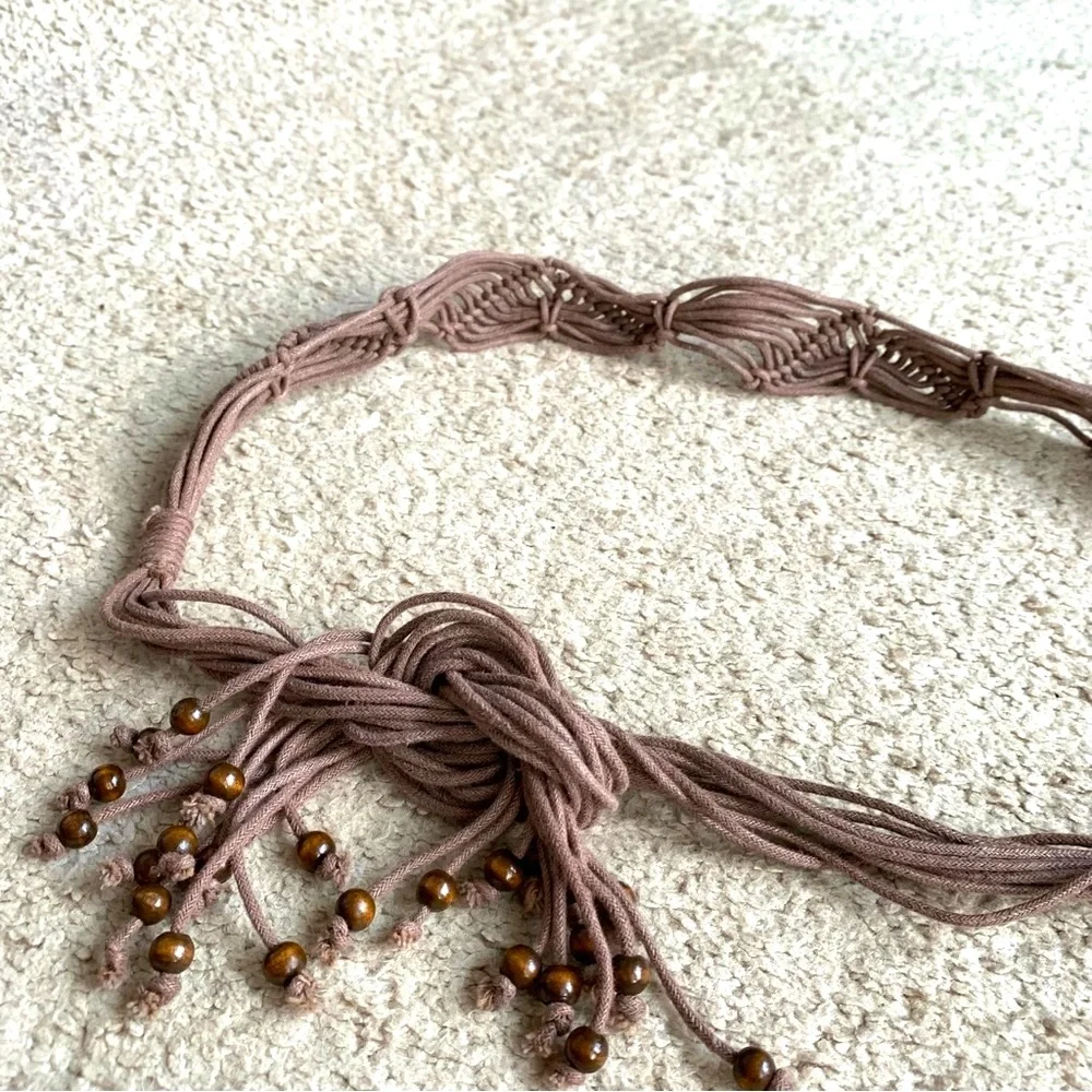 Brown Braided Cord Jeans Belt with Beads